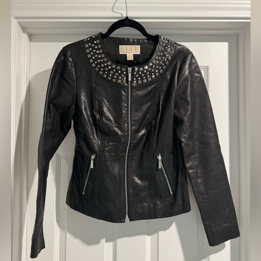 Michael Kors Black Studded Leather Jacket